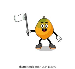 Cartoon Illustration of papaya fruit holding a white flag , character design