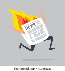 Cartoon illustration of paper journal running on fire