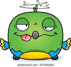 A cartoon illustration of a parrot looking drunk.