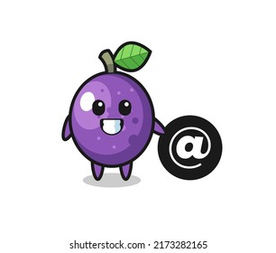 Cartoon Illustration of passion fruit standing beside the At symbol , cute style design for t shirt, sticker, logo element