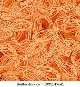 Cartoon illustration of pasta. Vector macaroni seamless pattern. Spicy Asian noodles in tomato sauce. Tangled spaghetti.
