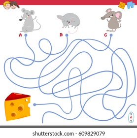 Ilustração de Desenho Animado de Caminhos ou Maze Puzzle Atividade Jogo com Mouse Personagens