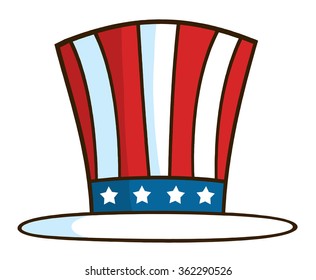 Cartoon Illustration Of Patriotic American Top Hat. Vector Illustration Isolated On White