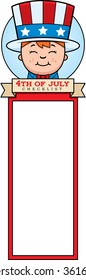 A cartoon illustration of a patriotic boy in a 4th of July themed graphic.