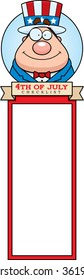 A cartoon illustration of a patriotic man in a 4th of July themed graphic.