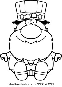A cartoon illustration of a patriotic man sitting.
