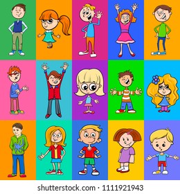 Cartoon Illustration of Pattern or Decorative Paper Design with Children Characters