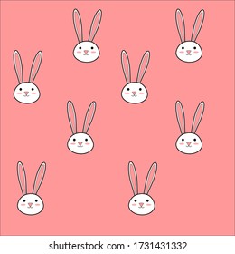 Cartoon illustration of pattern vector rabbit. Happy easter bunny on pink background.