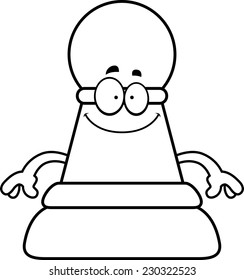 A cartoon illustration of a pawn chess piece looking happy.