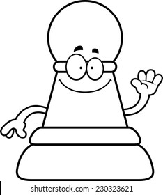 A cartoon illustration of a pawn chess piece waving.