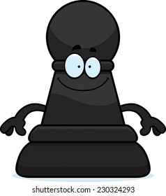 A cartoon illustration of a pawn chess piece looking happy.