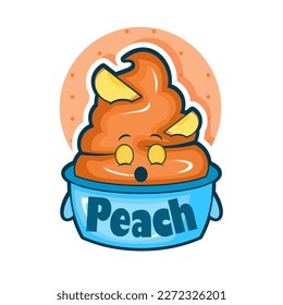 Cartoon illustration of peach ice cream with sleeping face