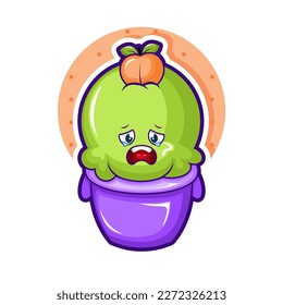 Cartoon illustration of peach ice cream with sad face