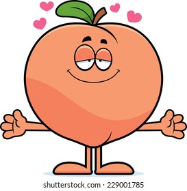 A cartoon illustration of a peach ready to give a hug.
