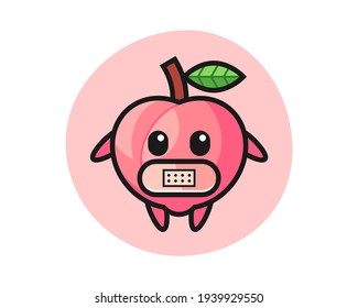 Cartoon illustration of peach with tape on mouth