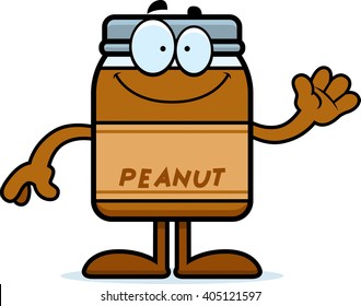 A Cartoon Illustration Of A Peanut Butter Jar Waving.