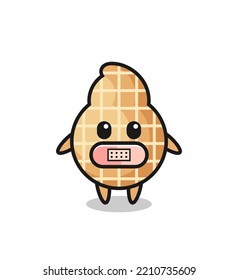Cartoon Illustration of peanut with tape on mouth , cute design