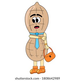 cartoon illustration of peanuts carrying a bag