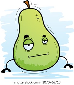 A cartoon illustration of a pear with a bored expression.