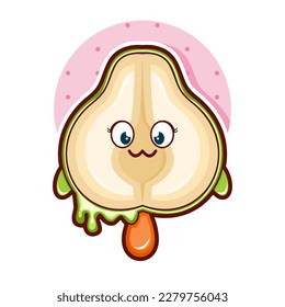 Cartoon illustration of pear ice cream with cute face