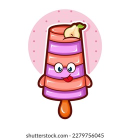 Cartoon illustration of pear ice cream with cute face