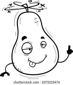 A cartoon illustration of a pear looking drunk.