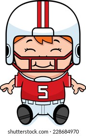 A cartoon illustration of a pee wee football player sitting.