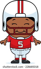 A cartoon illustration of a pee wee football player smiling.