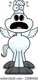 A cartoon illustration of Pegasus looking scared.