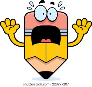 A cartoon illustration of a pencil looking scared.