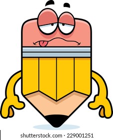 A cartoon illustration of a pencil looking sick.