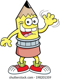 Cartoon illustration of a pencil waving.