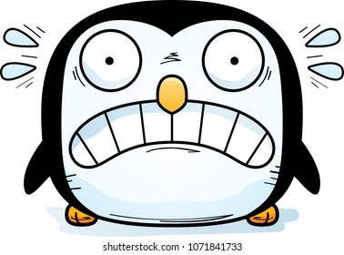 A cartoon illustration of a penguin looking scared.