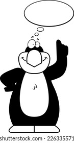 A cartoon illustration of a penguin thinking.
