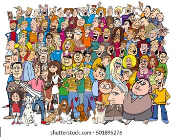 Cartoon Illustration of People Group in the Crowd