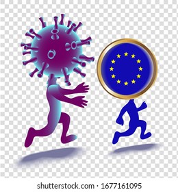 Cartoon illustration of people in the image of the bacteria Coronovirus and the Europe. Isolated image of cartoon characters. Epidemic concept.