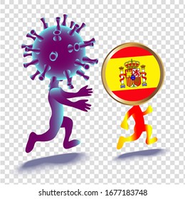 Cartoon illustration of people in the image of the bacteria Coronovirus and the spain . Isolated image of cartoon characters. Epidemic concept.