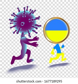 Cartoon illustration of people in the image of the bacteria Coronovirus and the Ukraine . Isolated image of cartoon characters. Epidemic concept.