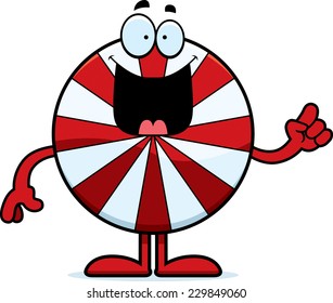 A cartoon illustration of a peppermint with an idea.