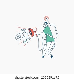 A cartoon illustration of a person holding a megaphone with speech bubbles coming out of it.