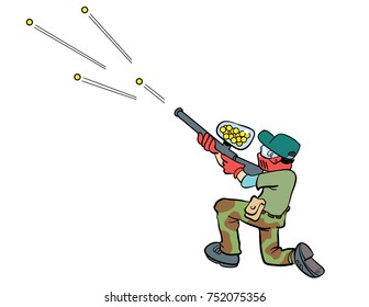 Cartoon Illustration Of A Person Shooting A Paint Ball Gun
