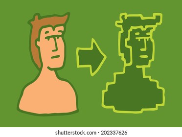 Cartoon illustration of a person turning into digital pixel version