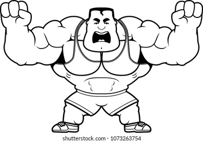 A cartoon illustration of a personal trainer looking angry.