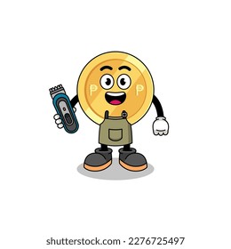 Cartoon Illustration of philippine peso as a barber man , character design