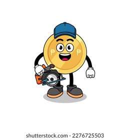 Cartoon Illustration of philippine peso as a woodworker , character design