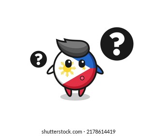 Cartoon Illustration of philippines flag badge with the question mark , cute style design for t shirt, sticker, logo element