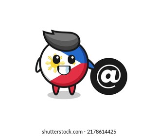 Cartoon Illustration of philippines flag badge standing beside the At symbol , cute style design for t shirt, sticker, logo element