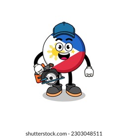 Cartoon Illustration of philippines flag as a woodworker , character design