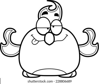 A cartoon illustration of a phoenix bird looking drunk.