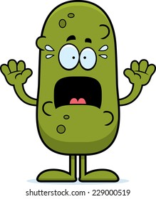 A cartoon illustration of a pickle looking scared.